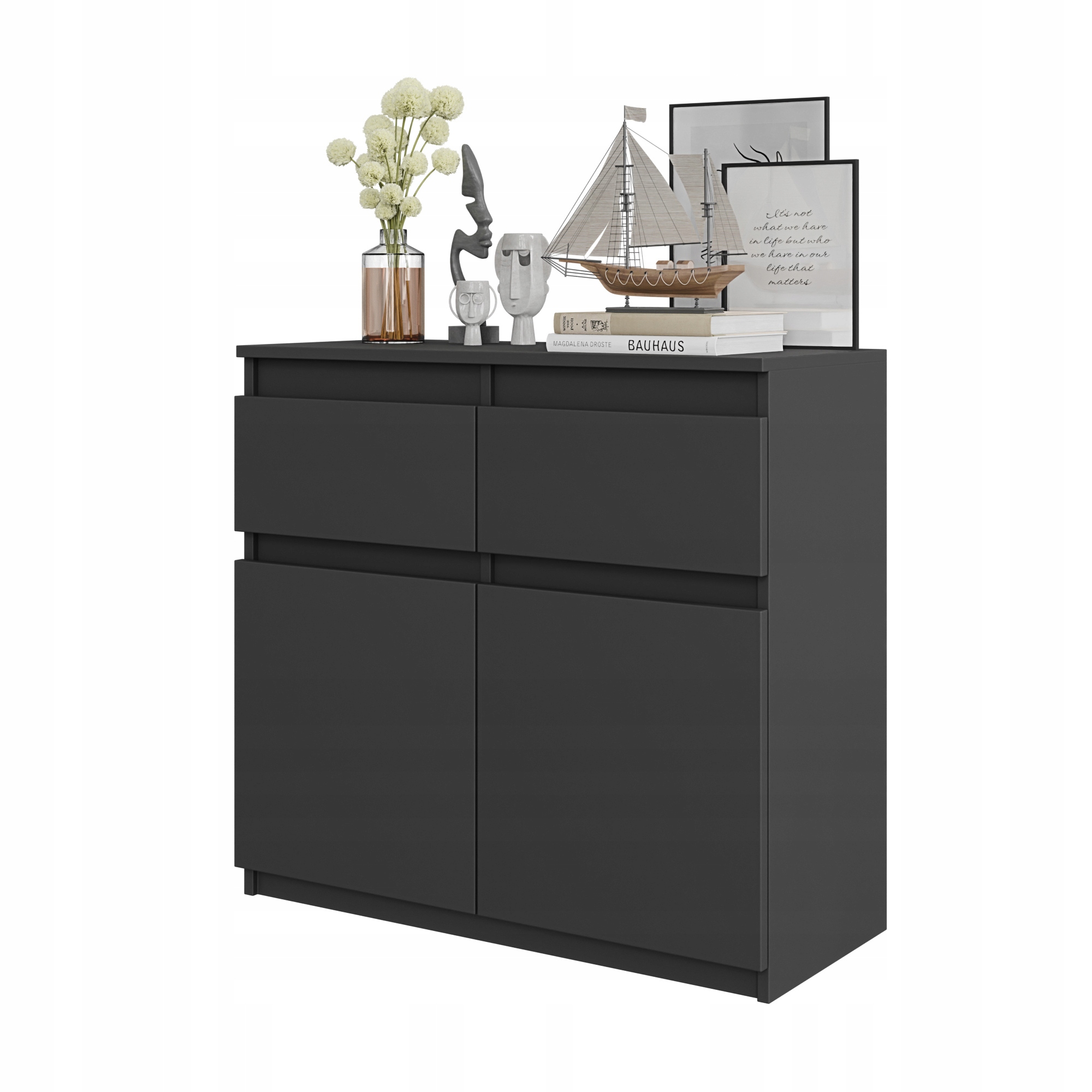 KOMODA 80 CM ANTRACYT 2 SZUFLADY, 2 DRZWI, 2 PÓŁKI SALON SYPIALNIA