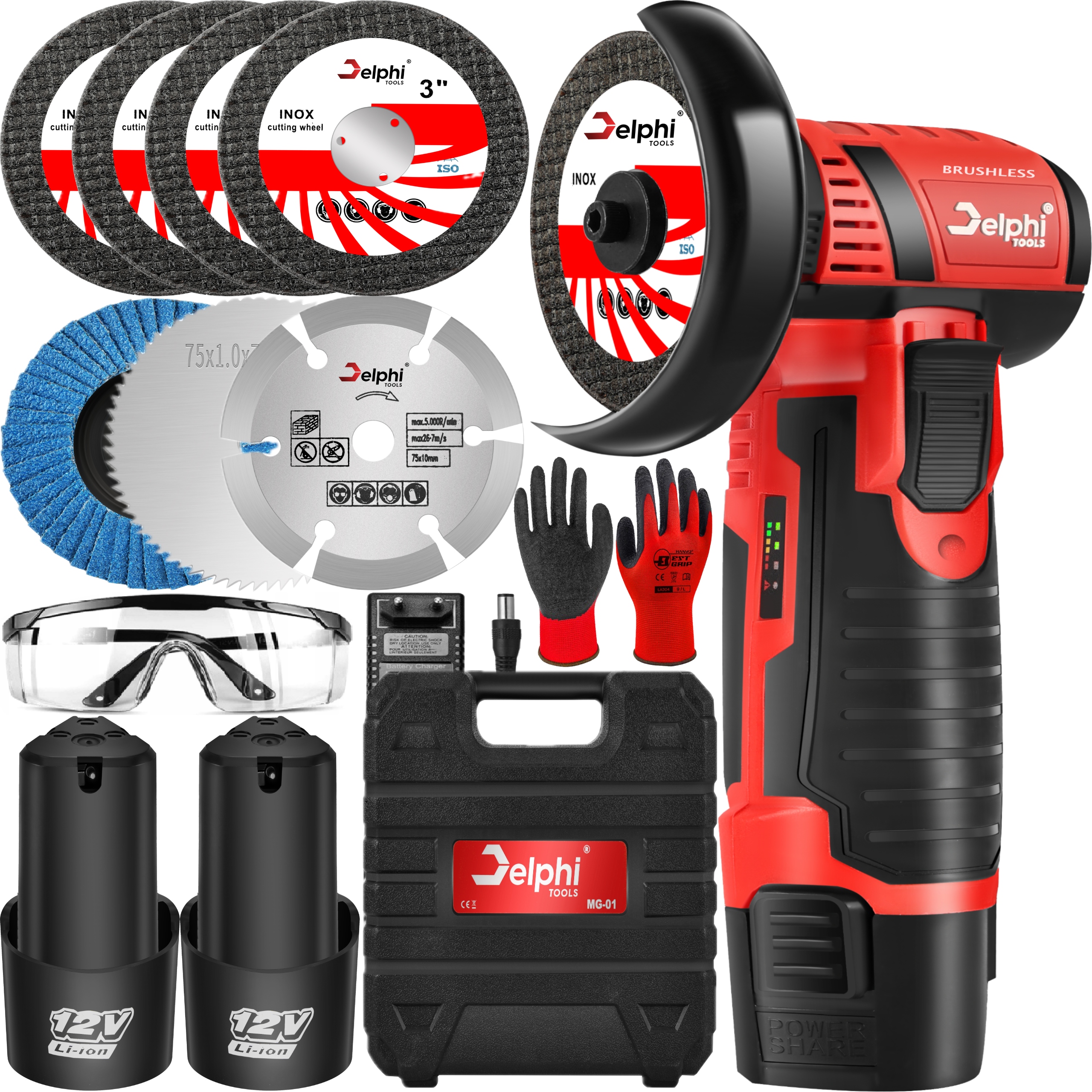 Szlifierka Kątowa Akumulatorowa Bezszczotkowa Mini Gumówka 2x Aku 7x Tarcza