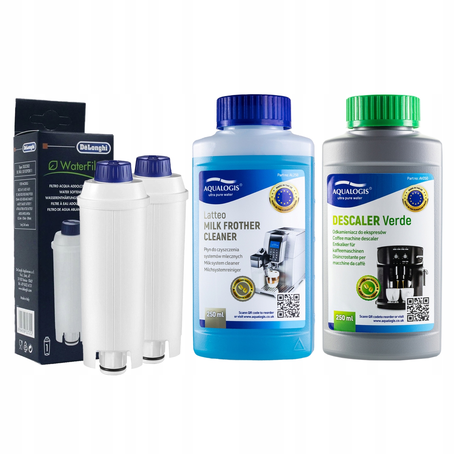 2x Filtr DLSC002 pro kávovar Delonghi Tekutina Verde 250 ml Tekutina Latteo 250 ml