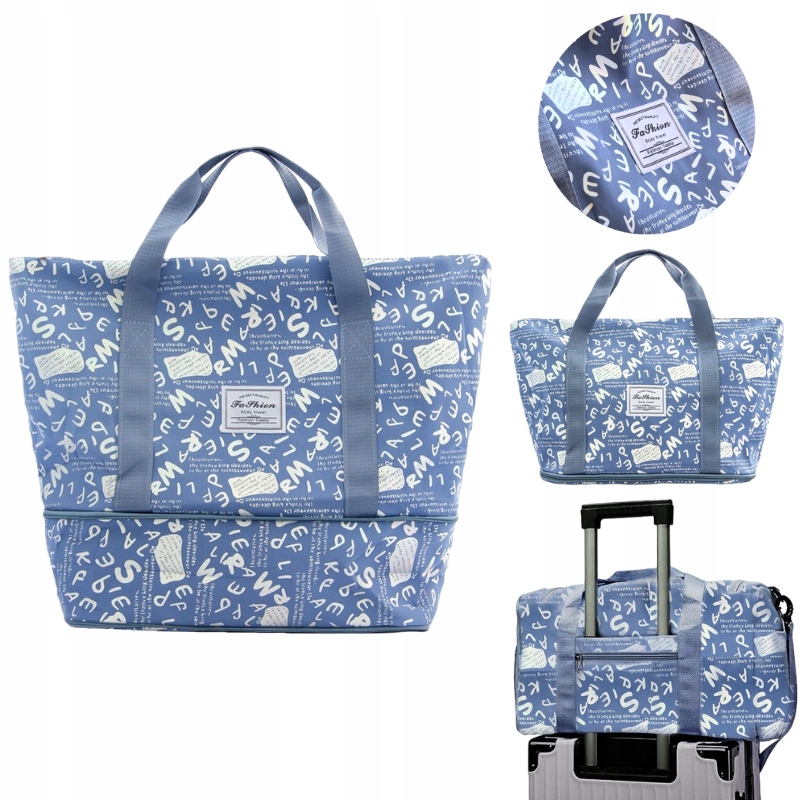 TORBA TOREBKA DUŻA PODRÓŻNA SKŁADANA POWIĘKSZANA PODRÓŻNA POJEMNA NIEBIESKA