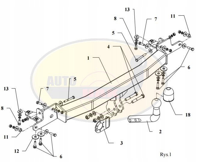 HAK HOLOWNICZY + 7 PIN TOYOTA COROLLA 1992-1997 Producent Auto-hak