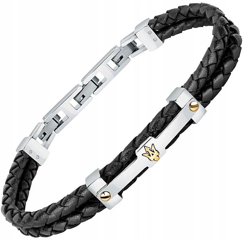 Originální Pánský Náramek Maserati JM422AVE11 Pletená Kůže Černá Sada