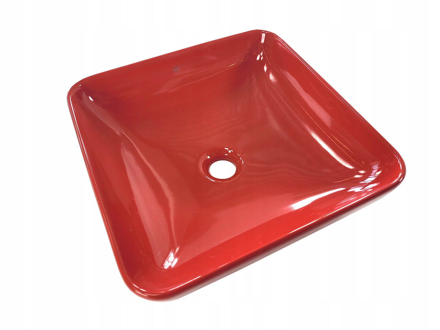 Červené keramické umývadlo na dosku s malým štvorcom 40 cm