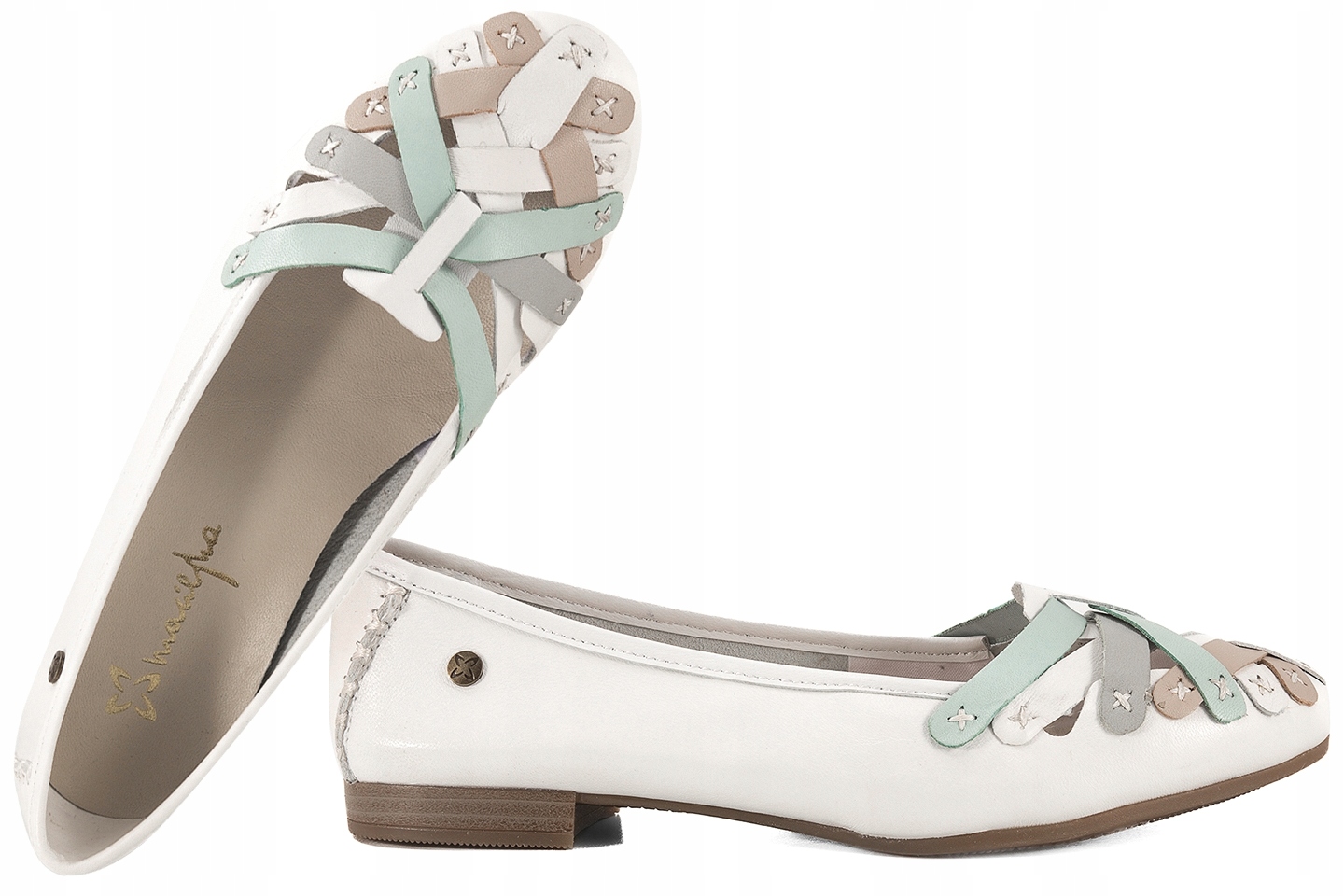 Maciejka P7542-11 Ažurové Balerínky Polobotky Kožené Balerínky bílé 40