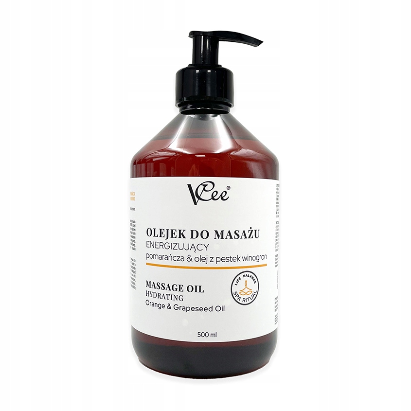 VCEE OLEJEK DO MASAŻU ENERGIZUJĄCY POMARAŃCZA&OLEJ Z PESTEK WINOGRON 500ML