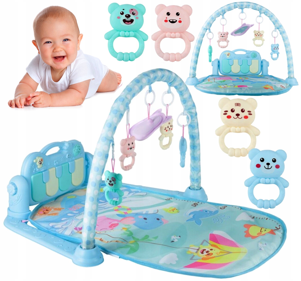 INTERAKTYWNA MATA EDUKACYJNA Z PIANINKIEM 3w1 MATA DLA MALUSZKA + ZABAWKI