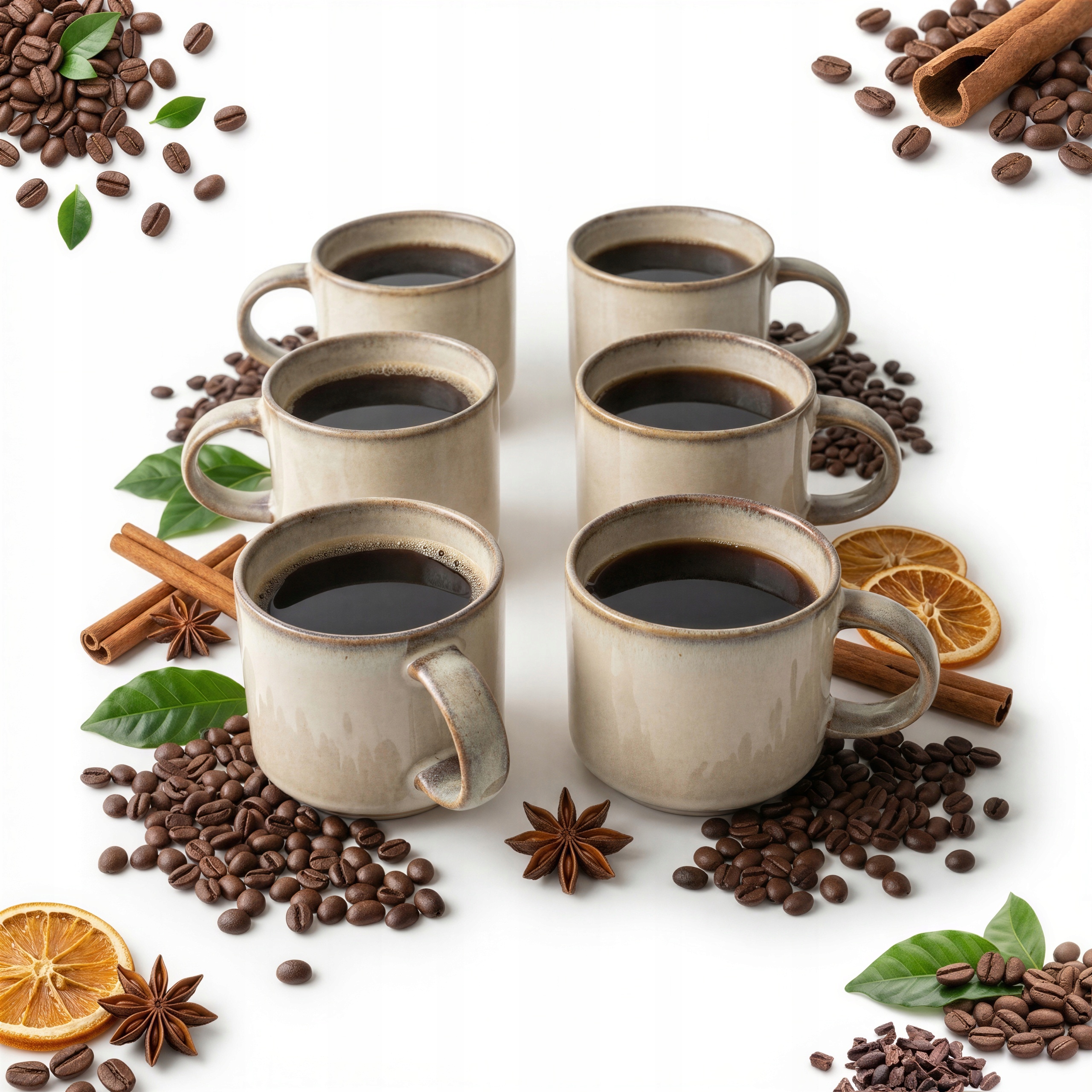 Šálky Na Čajovou Kávu Hrnek Sada 6 Ks Béžovo-šedé 350 ML Ø 9,5 CM