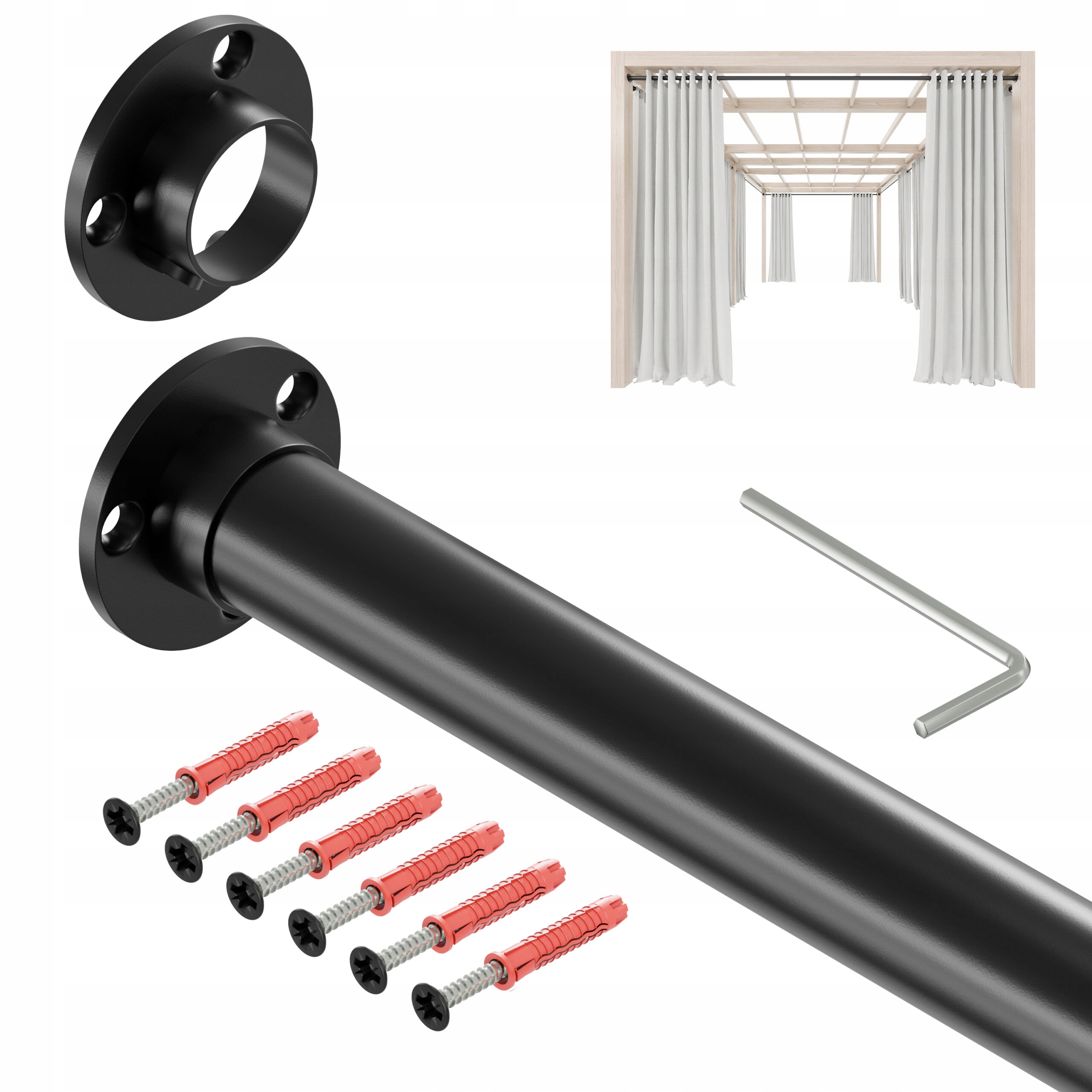 Tyč Na Zahradní Záclony Do Altánku Balkon Terasa fi 25 mm 400 cm Černá