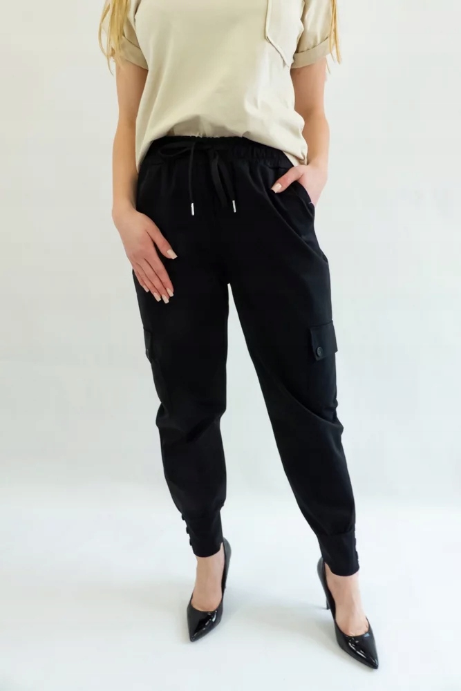 Černé bavlněné dámské kalhoty Kapsáče Uni