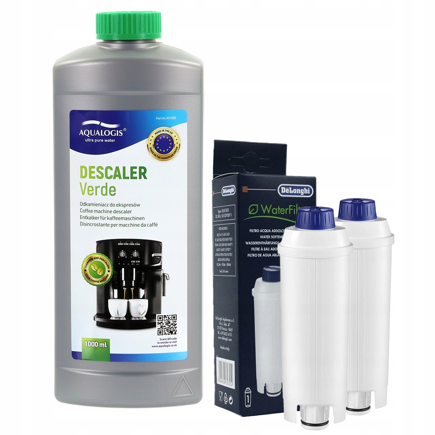2x Filtr vody DLSC002 pro kávovar Delonghi Odvápňovač Verde 1L