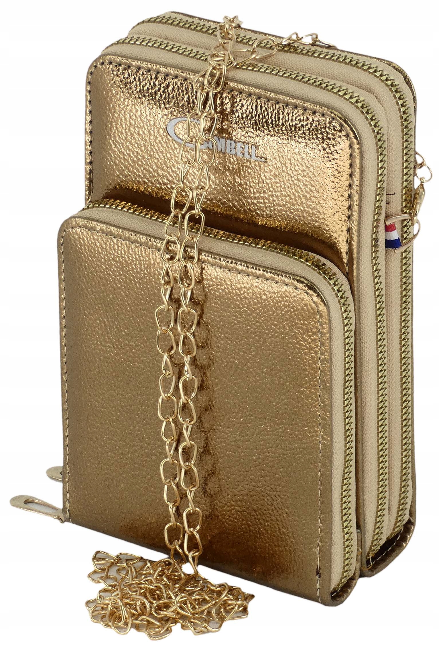 TOREBKA DAMSKA CAMBELL NA RAMIĘ SKÓRA EKOLOGICZNA ORGANIZER BAG ZŁOTA Stan opakowania oryginalne