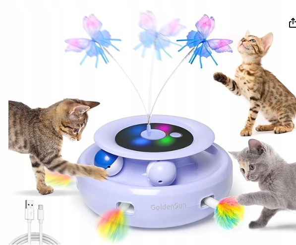 Levně Goldensun Hračka Pro Kočky 3V1 Interaktivní Nabíjecí Přes Usb Fialová