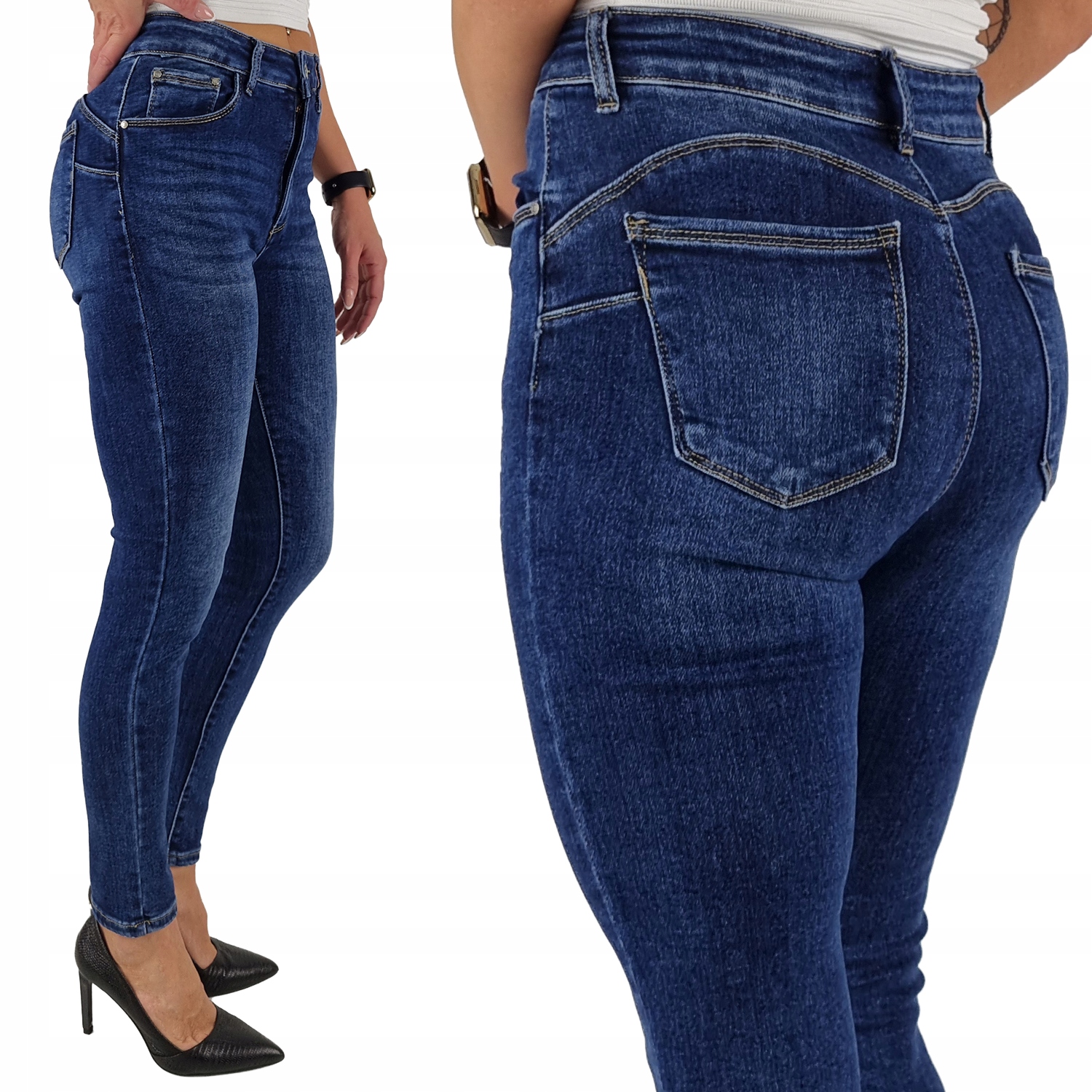 Spodnie Damskie Jeansowe Blue Push-Up Plus Size
