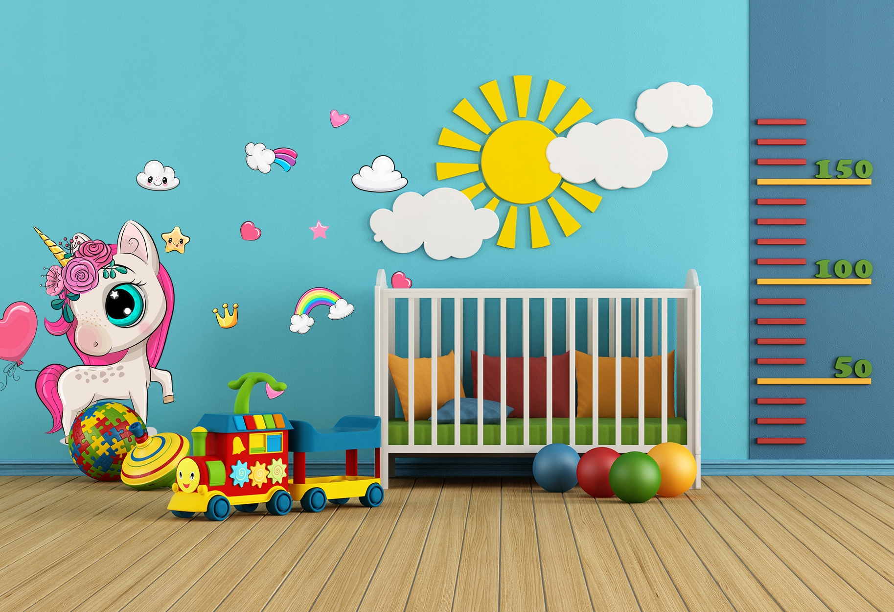 XXL DUŻA Naklejka na ścianę JEDNOROŻEC 115x118 Szerokość produktu 115 cm