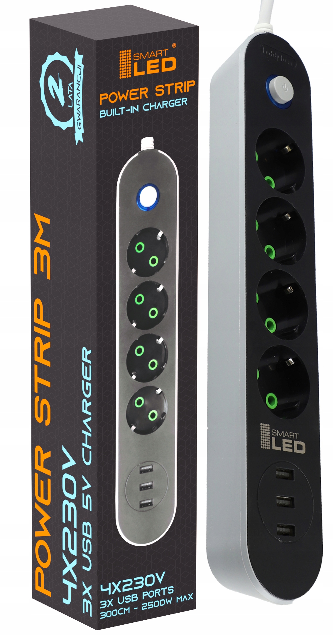 

Przedłużacz listwa zasilająca 3M 4 gniazda 3xUSB