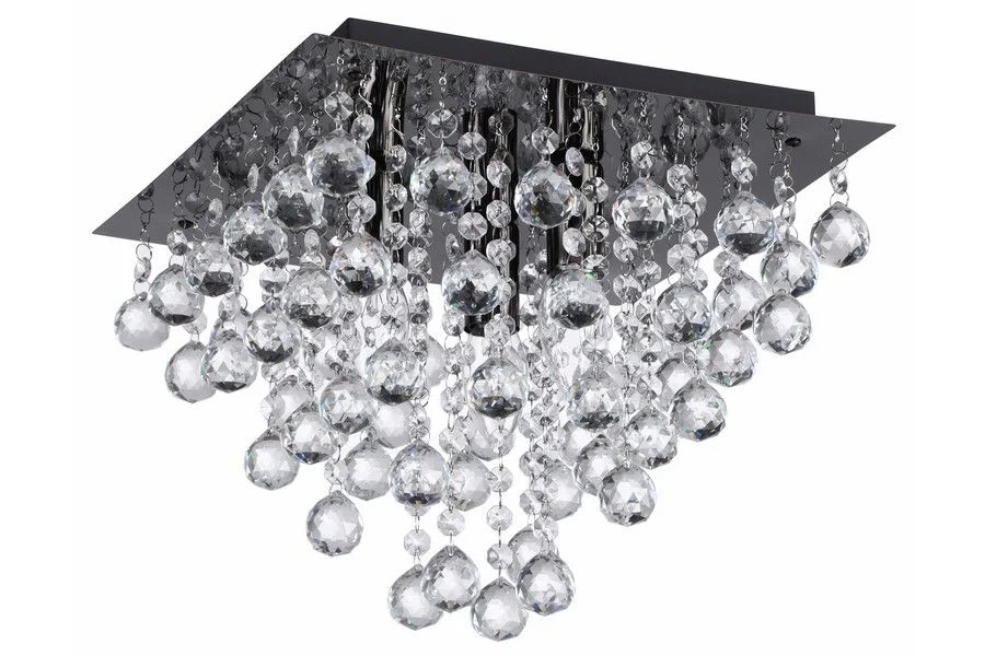 Stropná lampa glamour čierna s kryštálikmi štvorcová 32 cm Reality