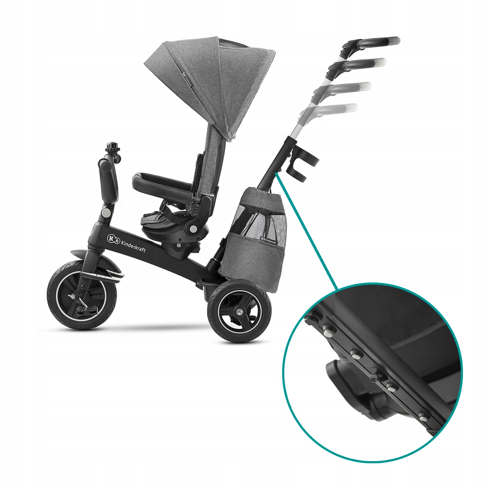 Rowerek trójkołowy dla dziecka 6w1 wózek EASYTWIST Kinderkraft szary Model EASYTWIST