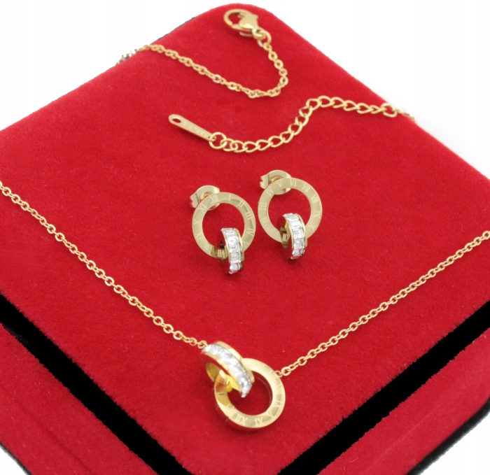 

Komplet Złoty Kółka Ring Zircona Stal Chirurgiczna