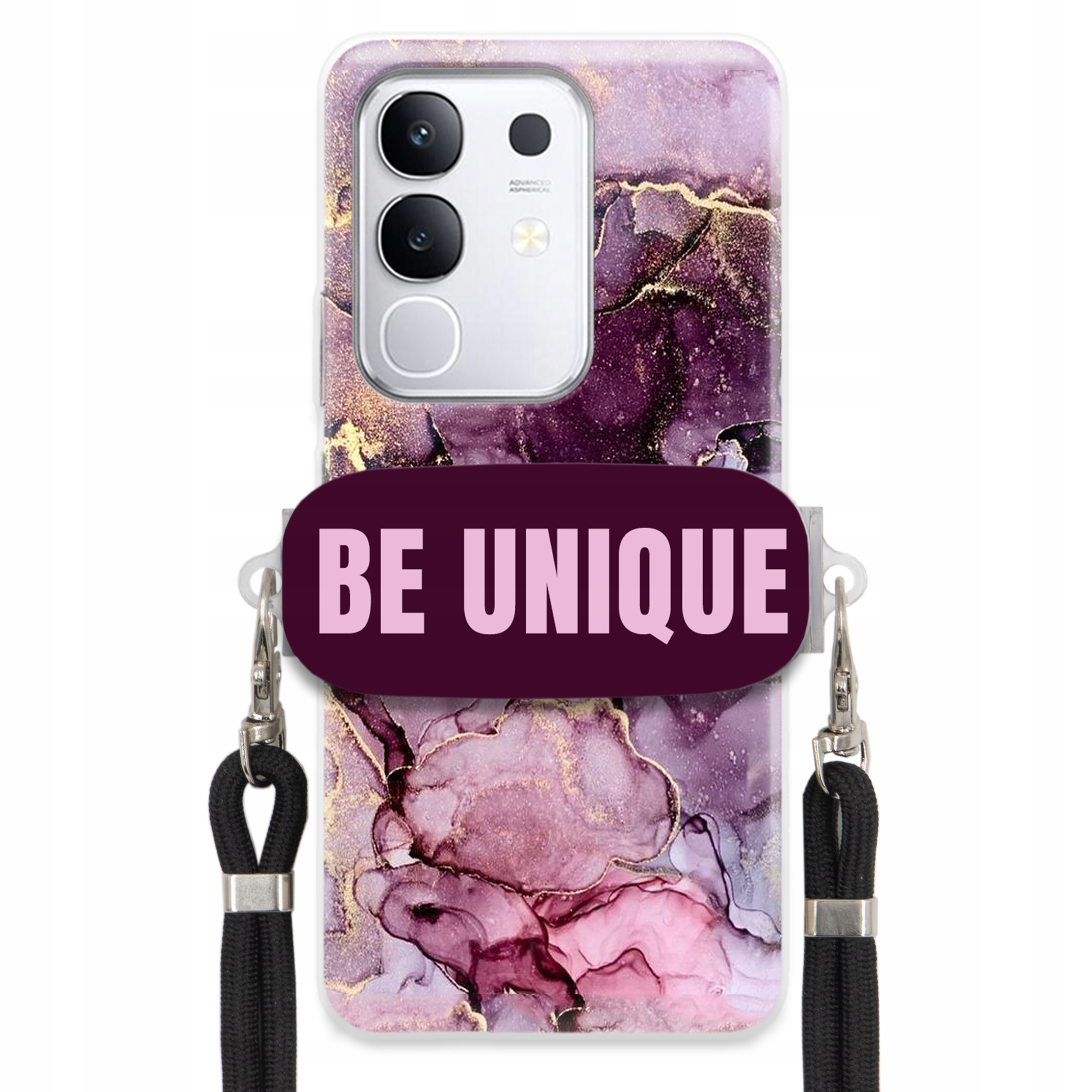 Prémiové puzdro pre Vivo Y29 4G držiak na šnúrku Čierny fialový mramor