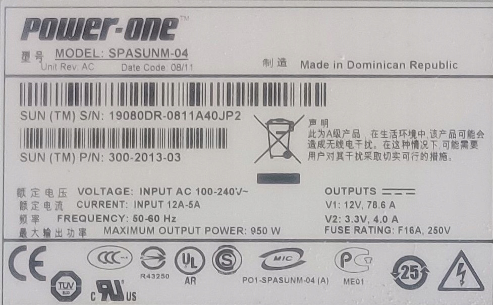 SUN 300-2013-03 950W SPASUNM-04 X4600 M2