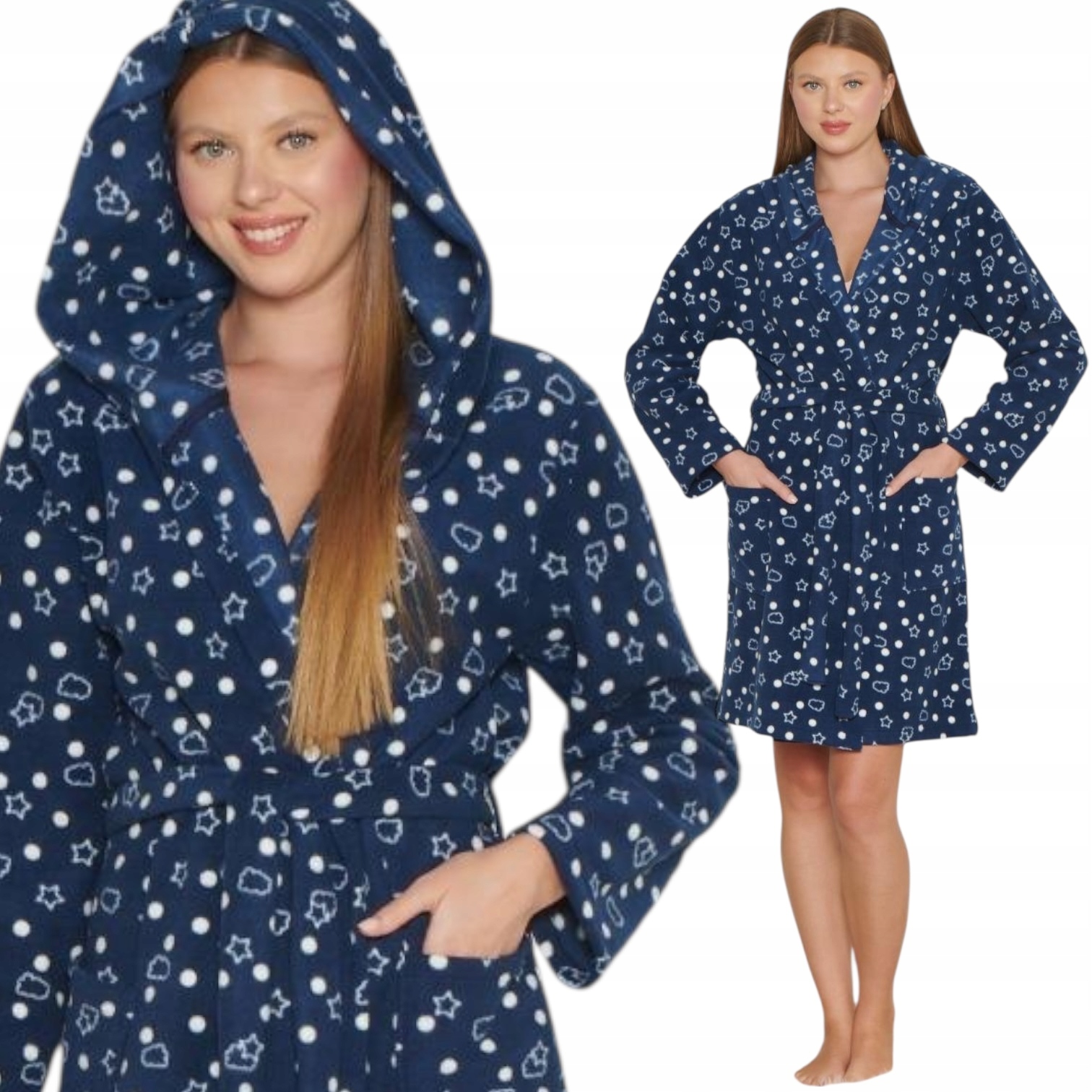 Szlafrok Damski Polarowy Z Kapturem Morella