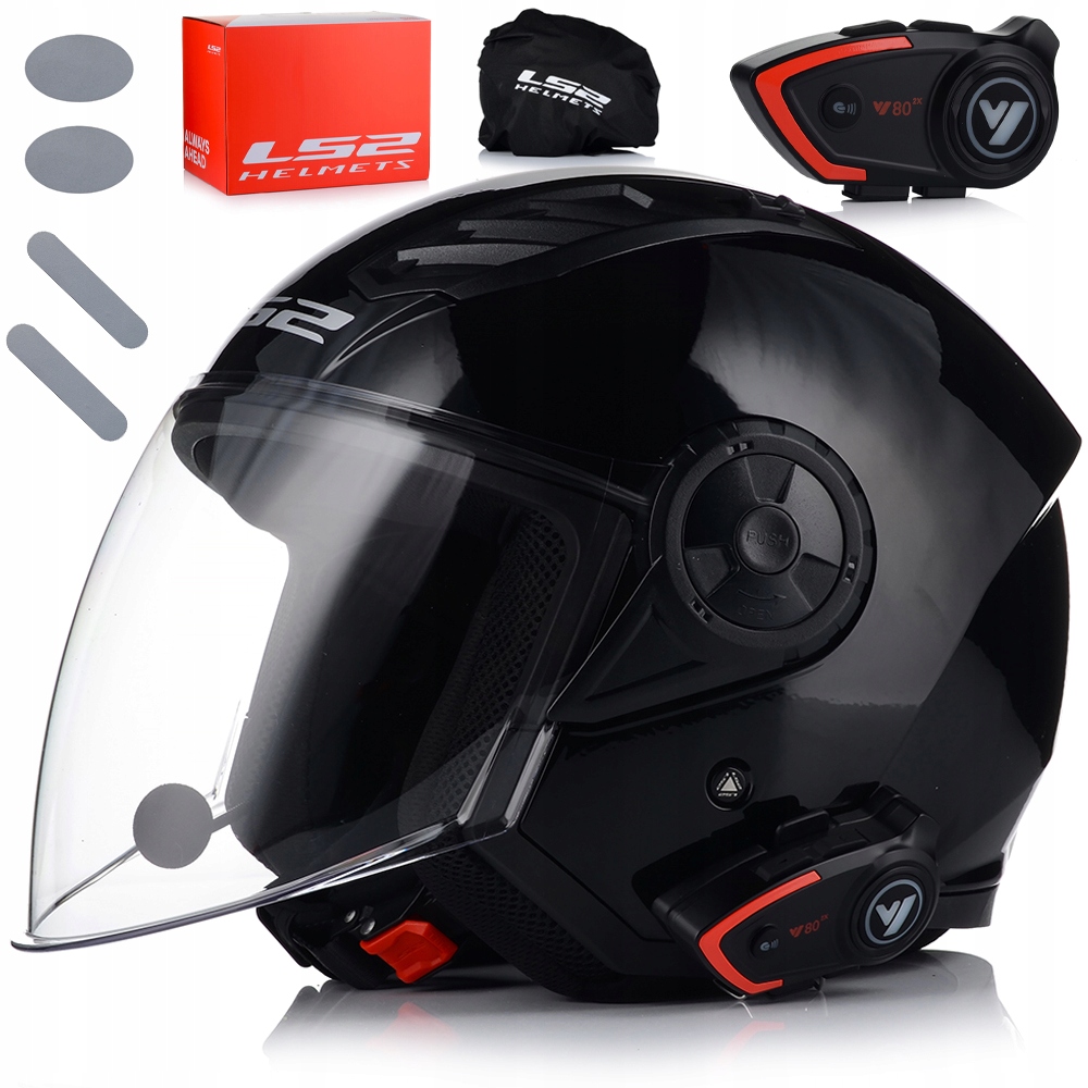 Otvorená Motocyklová Prilba LS2 OF616 II Čierny Lesk Interkom Bluetooth