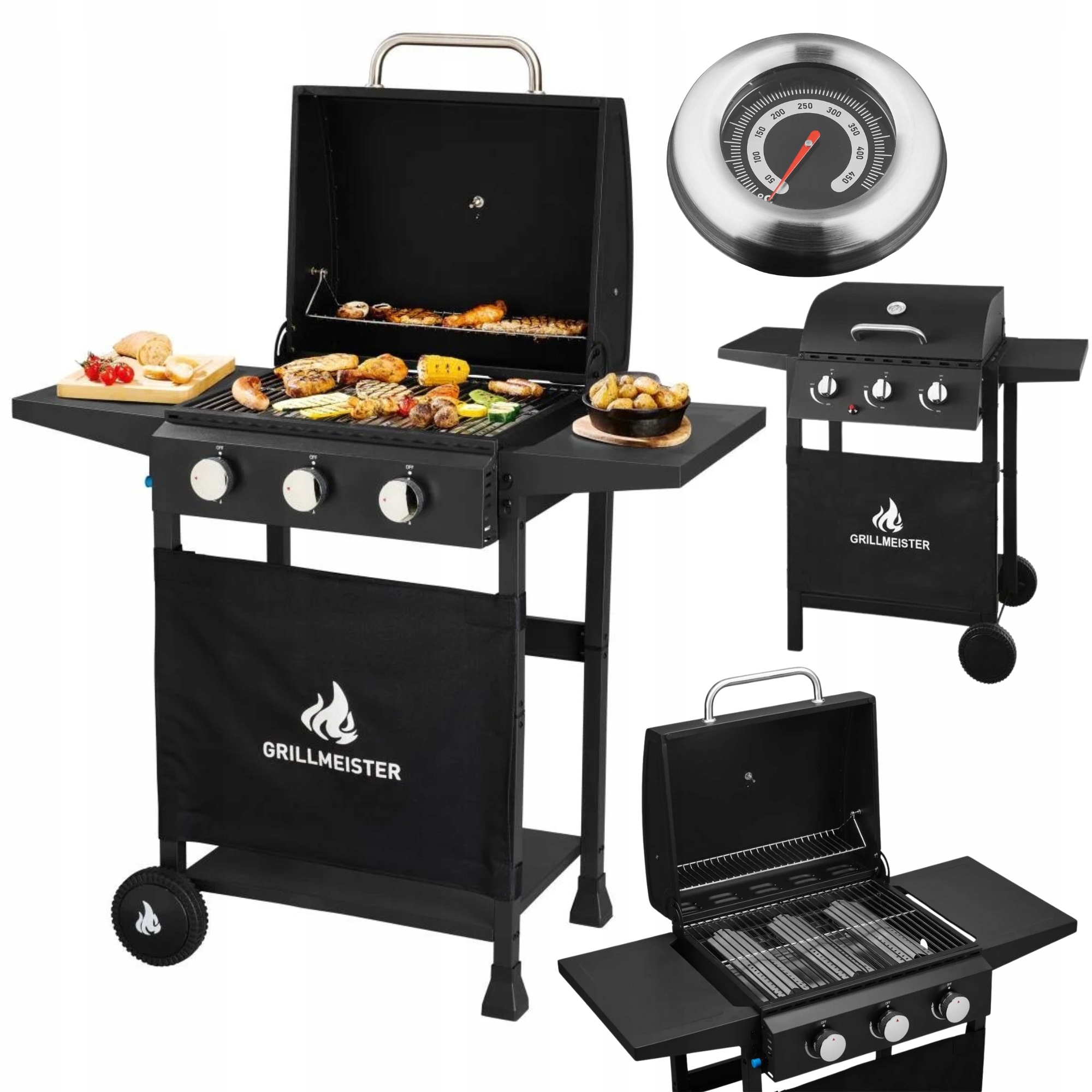 Zahradní plynový gril 3-hořákový Grillmeister 9 kW s prostorem pro láhev
