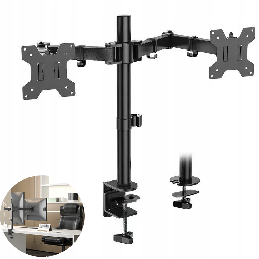 Ergonomický Držák Pro Dvojitou Obrazovku, Plný Pohyb, Náklon O 90°, Otočný O 180°, Otočný O 360°
