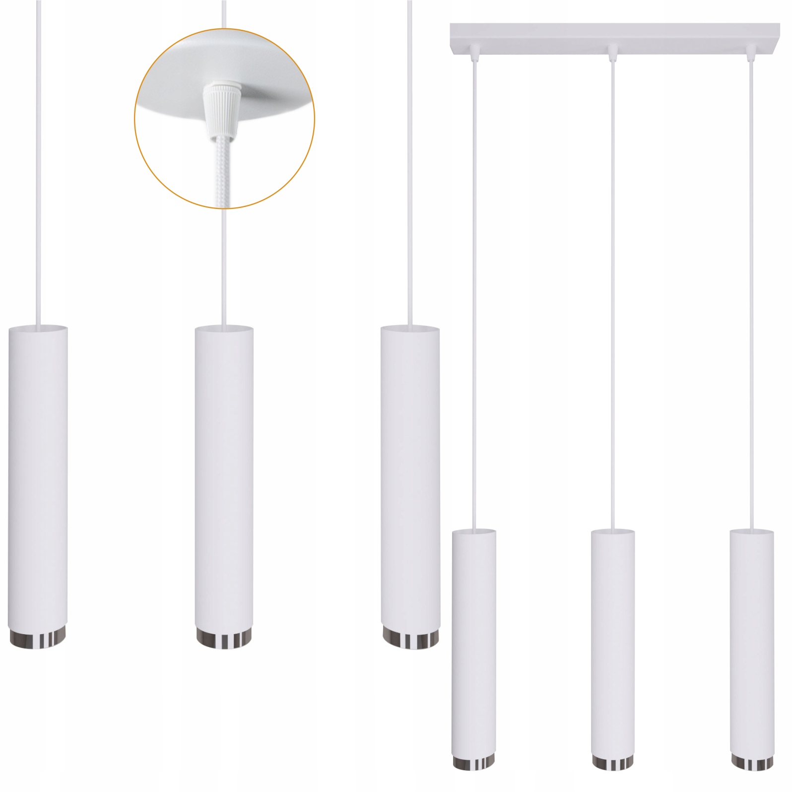 Stropní závěsná lampa Idun, 3 světelné body, kov, bílá stříbrná 3x40W