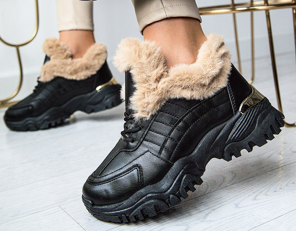 BOTKI DAMSKIE SPORTOWE ZIMOWE ŁAŃCUCH CZARNE R40