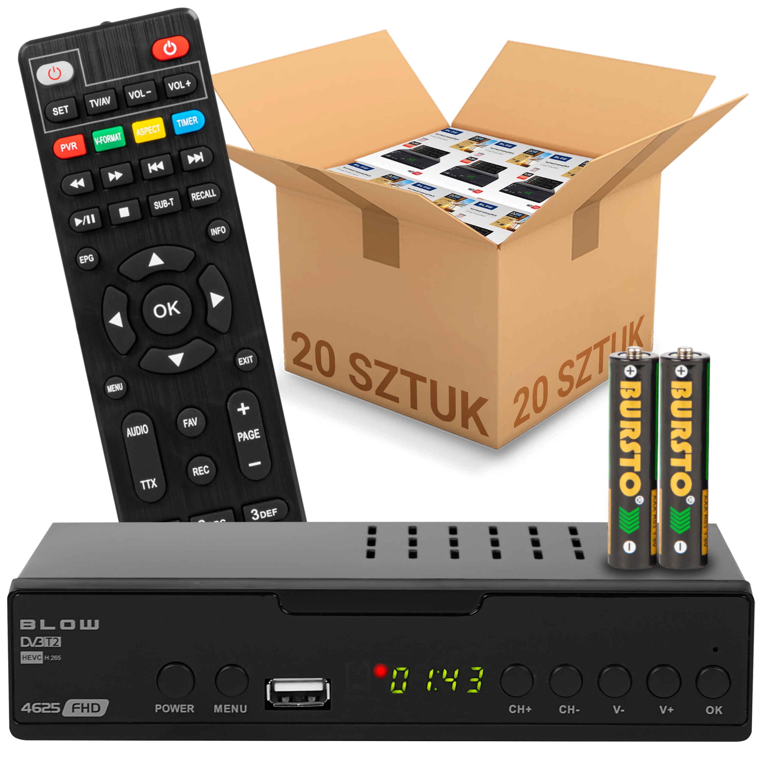 20x Tuner Dekodér DVB-T2 Pozemnej Tv H.265 Hevc Fhd Usb Hdmi Pilot Batérie