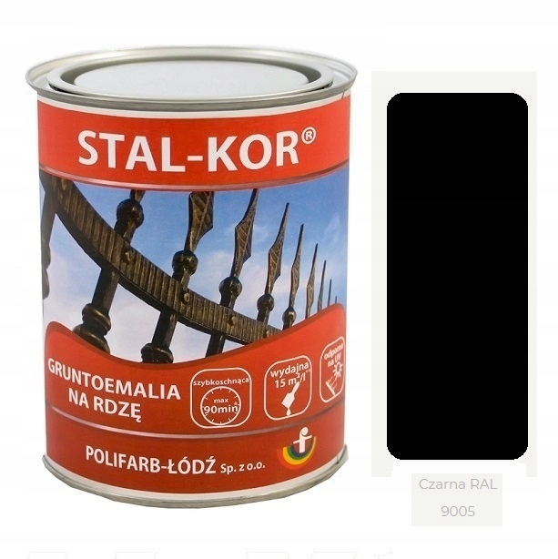 Stal-kor Gruntoemalia na rdzę 10L Czarny Ral 9005 Półmat *