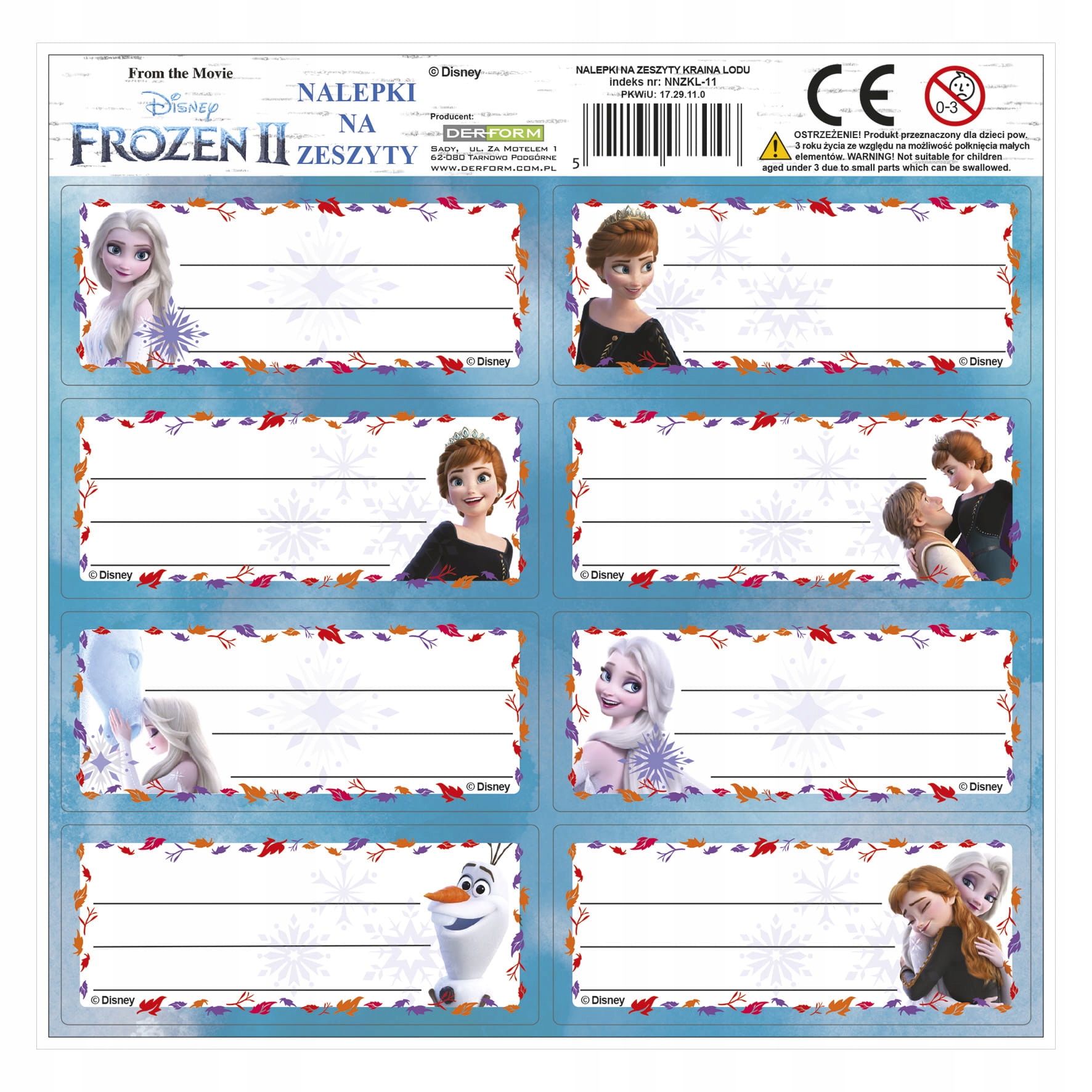 

Naklejki na zeszyt podręcznik Frozen kraina lodu