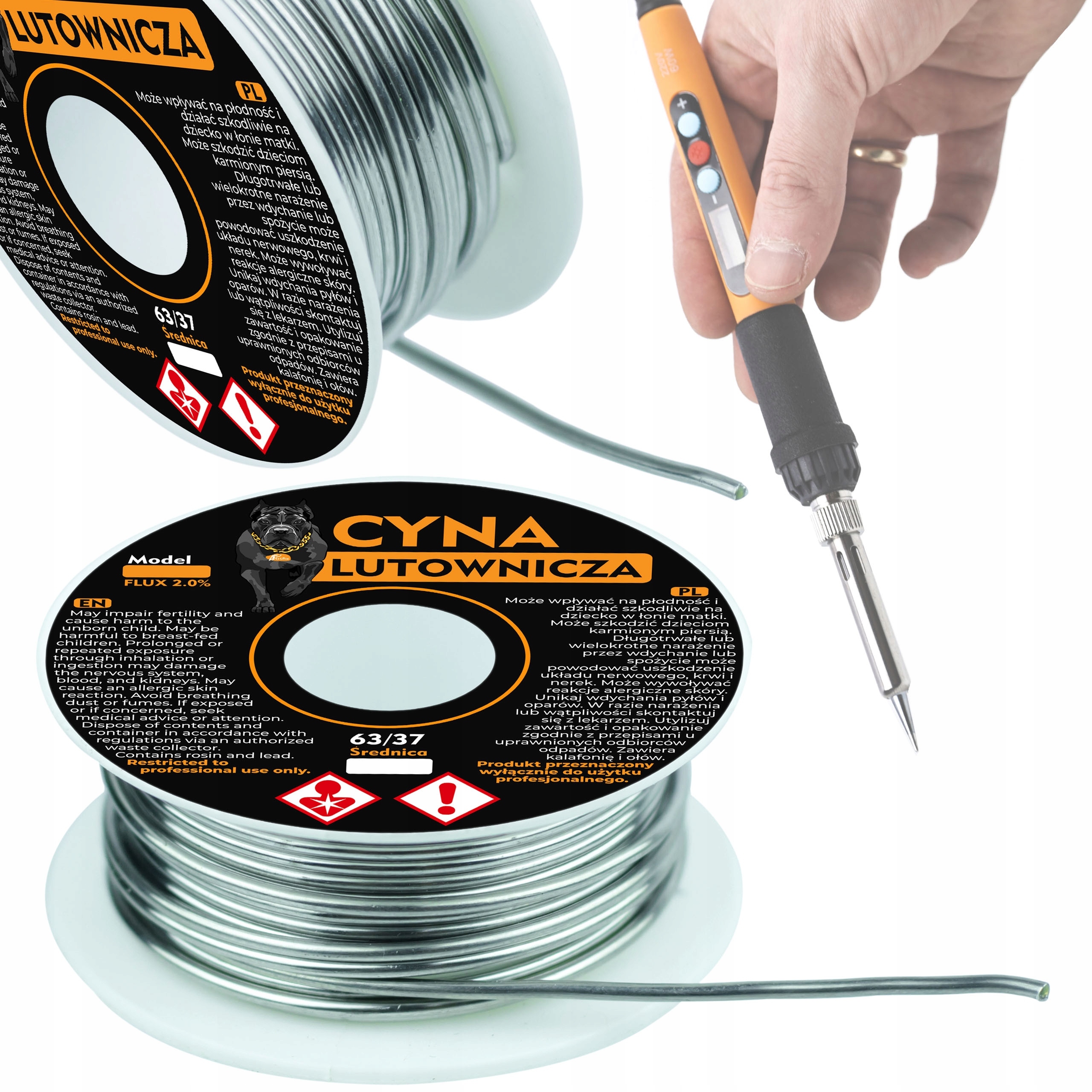 Cyna Lutownicza Precyzyjna 2 MM SN63PB37 500G Topnik 2% Flux Lutowania Led
