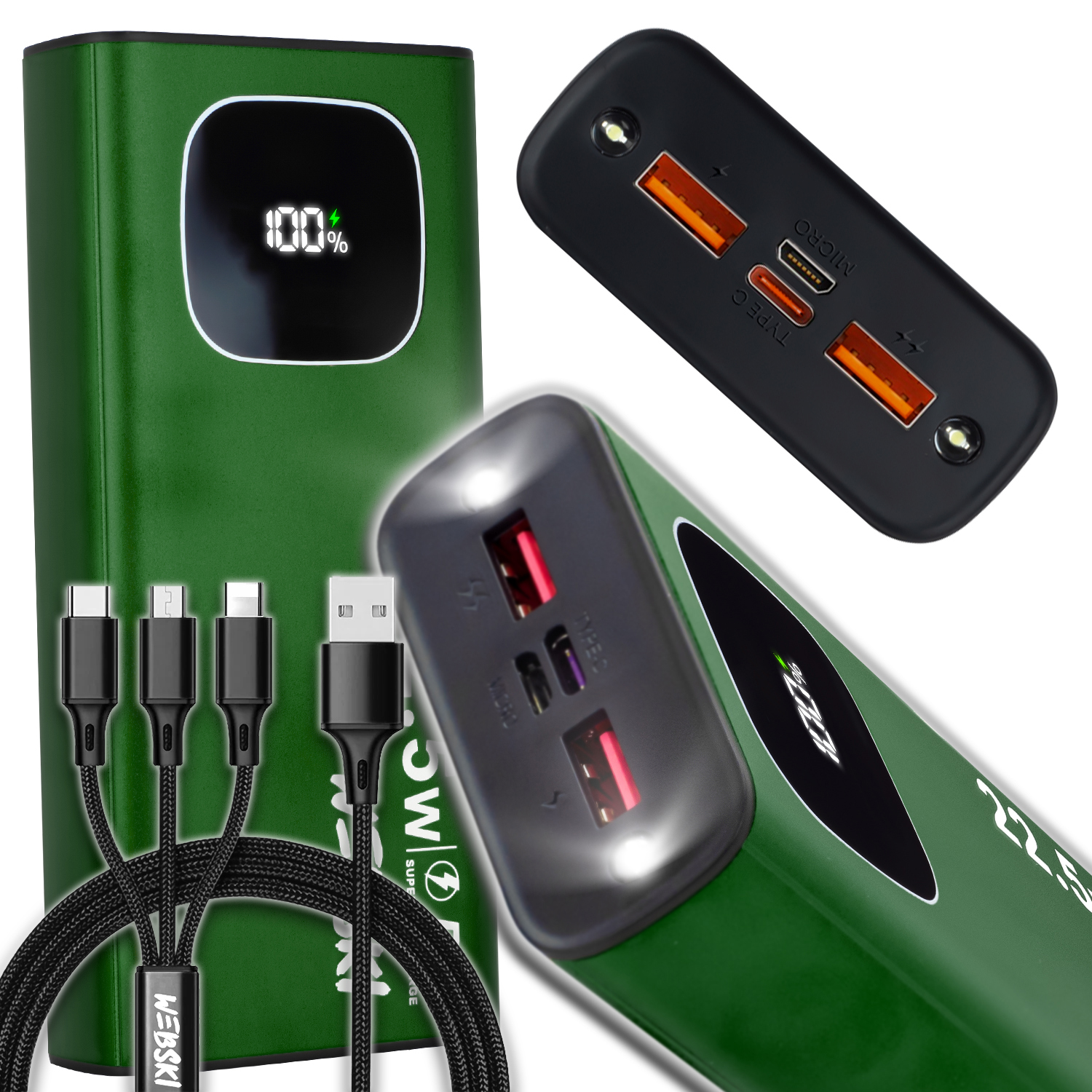 Prostorná Powerbanka Quick Charge Qc Pd 22.5W 30 000 Mah Usb Kabel Usb-c 3V1