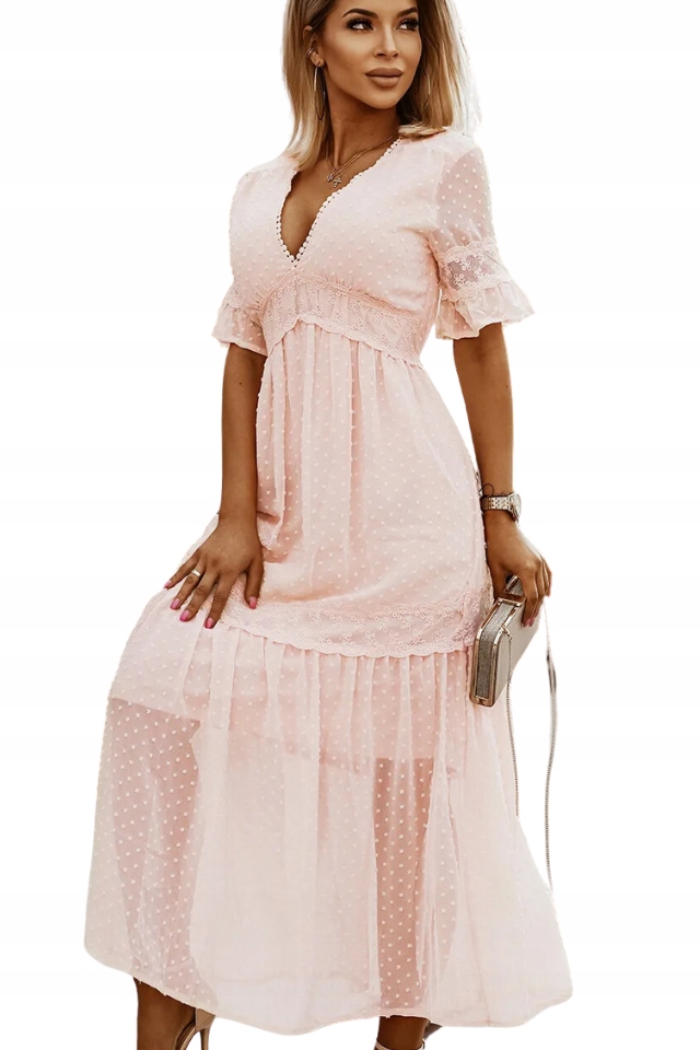 Sukienka damska maxi szyfonowa letnia rozkloszowana na wesele komunie