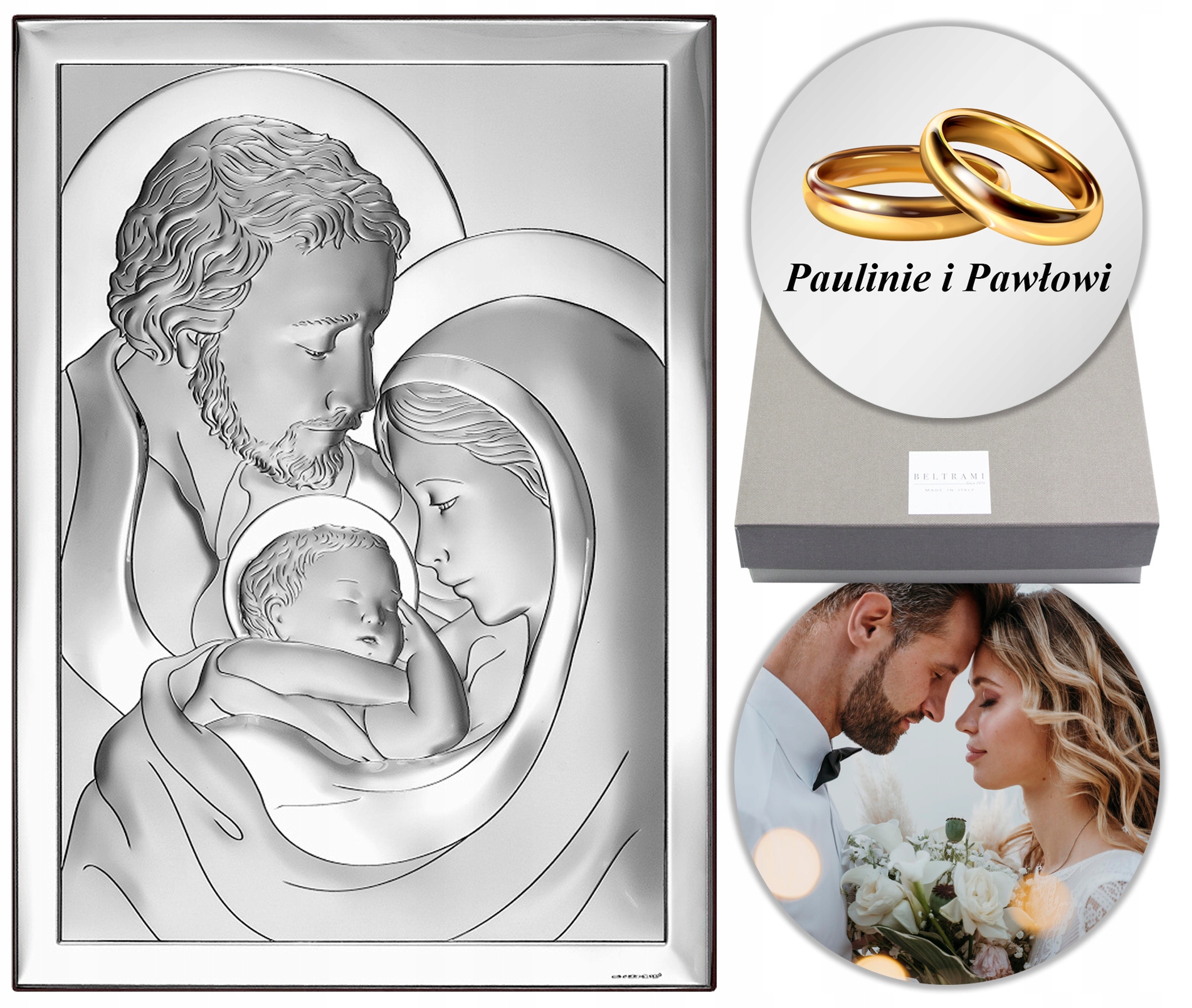 Stříbrný Obrázek Na Svatba Se Svatou Rodinou Gravírování