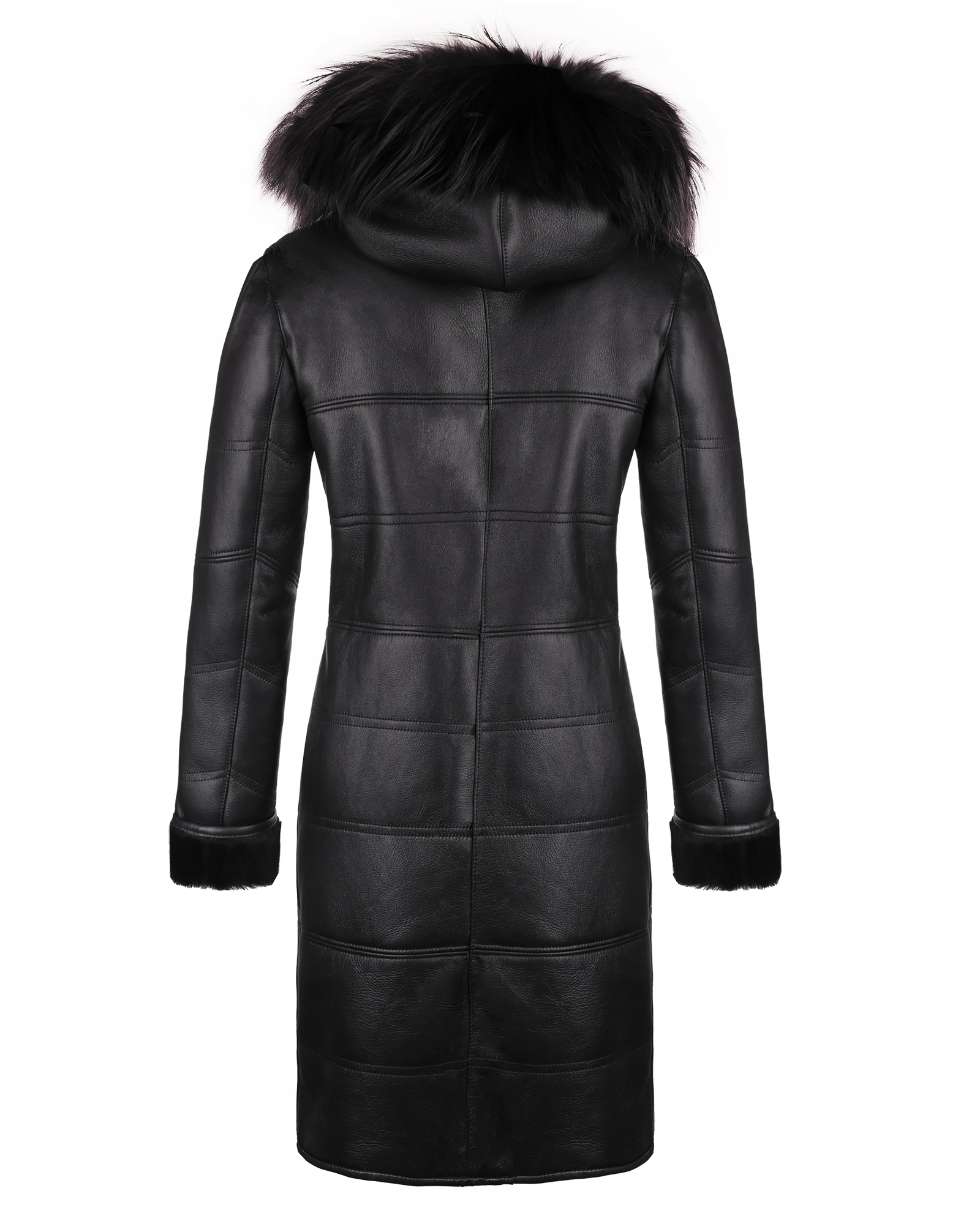 DŁUGI SKÓRZANY KOŻUCH DAMSKI SASKIA CZARNY XXL/44 Rozmiar XXL