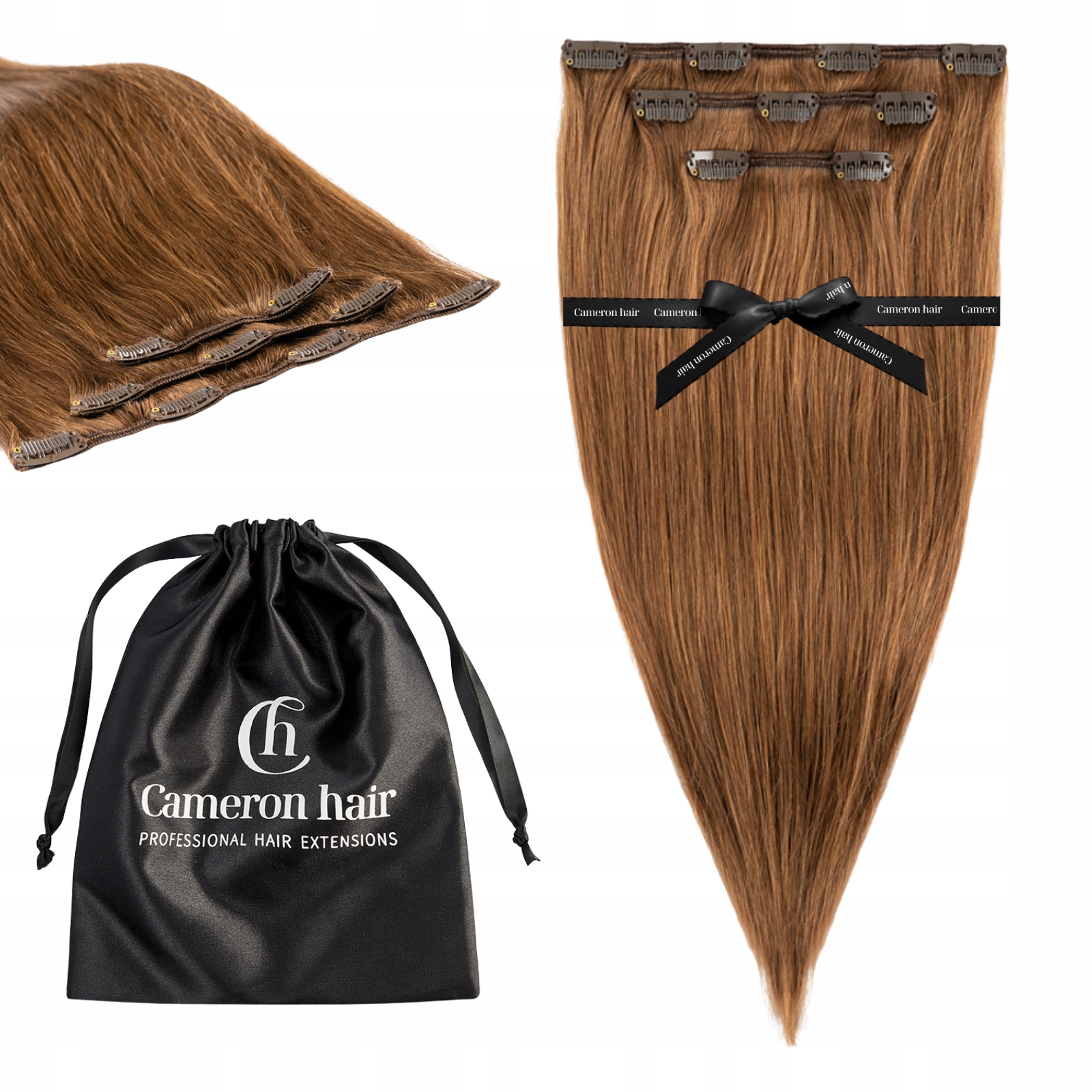 Włosy naturalne Clip In 43 cm 3 taśmy 60 gramów doczepy #6 Złoty brąz