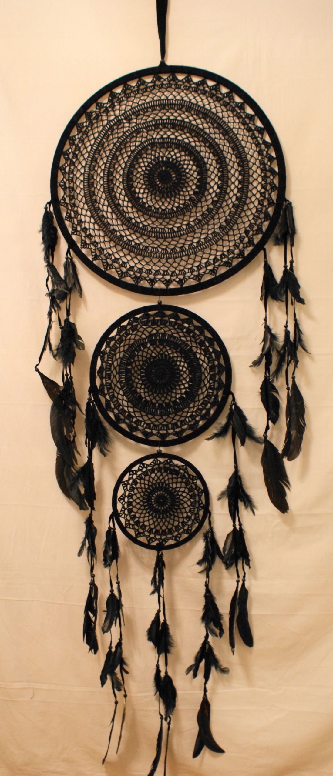 Dekorativní lapač snů, trojitý, bavlna, 52 cm