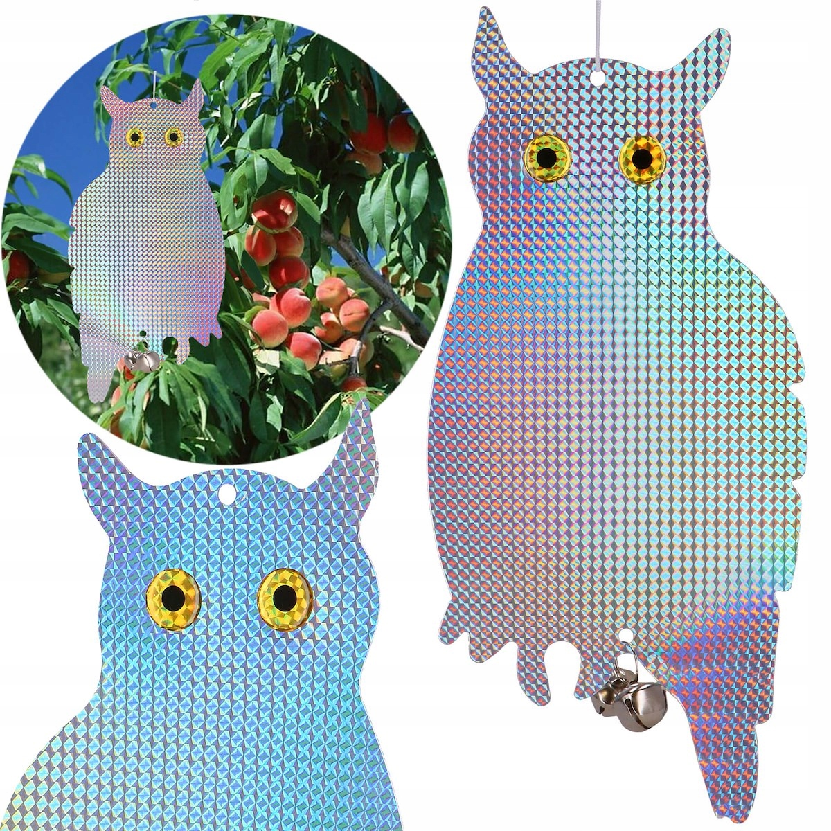 ODSTRASZACZ GOŁĘBI SZPAKÓW PTAKÓW NA PTAKI ODBLASKOWA SOWA WISZĄCA HOLOGRAM