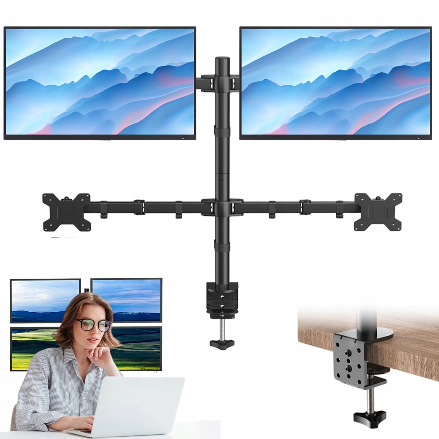 Držák Na 4 Monitory 10-32'' Stolní Silný Otočný pro Vesa 75*75-100*100