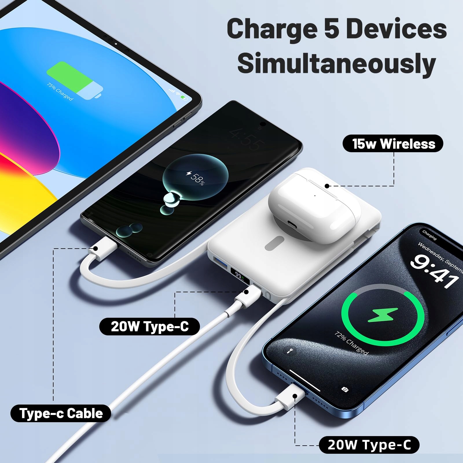 AZMUTH 10000mAh MAgnetyczny Bezprzewodowy Power Bank for iPhone 16/15/14/13 — miniatura 4