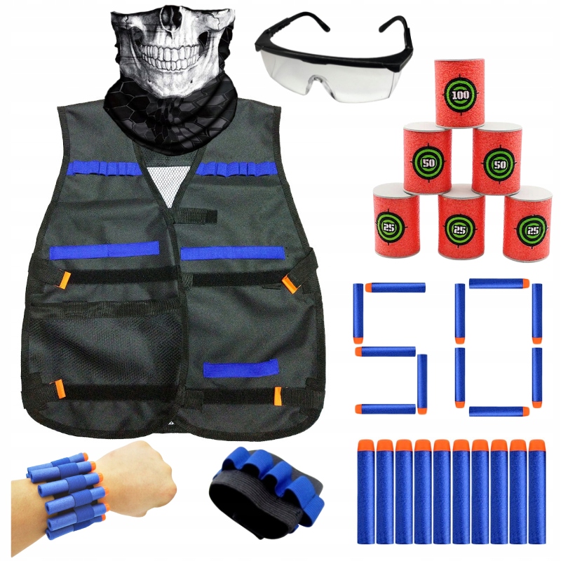 KAMIZELKA DO NERF + MASKA OKULARY BECZKI STRZAŁKI