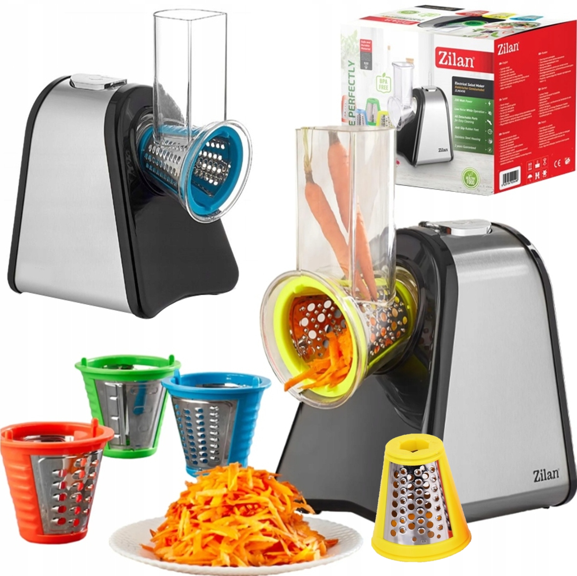 Szatkownica Elektryczna Rozdrabniacz Do Warzyw Owoców 4 Końcówki 200W