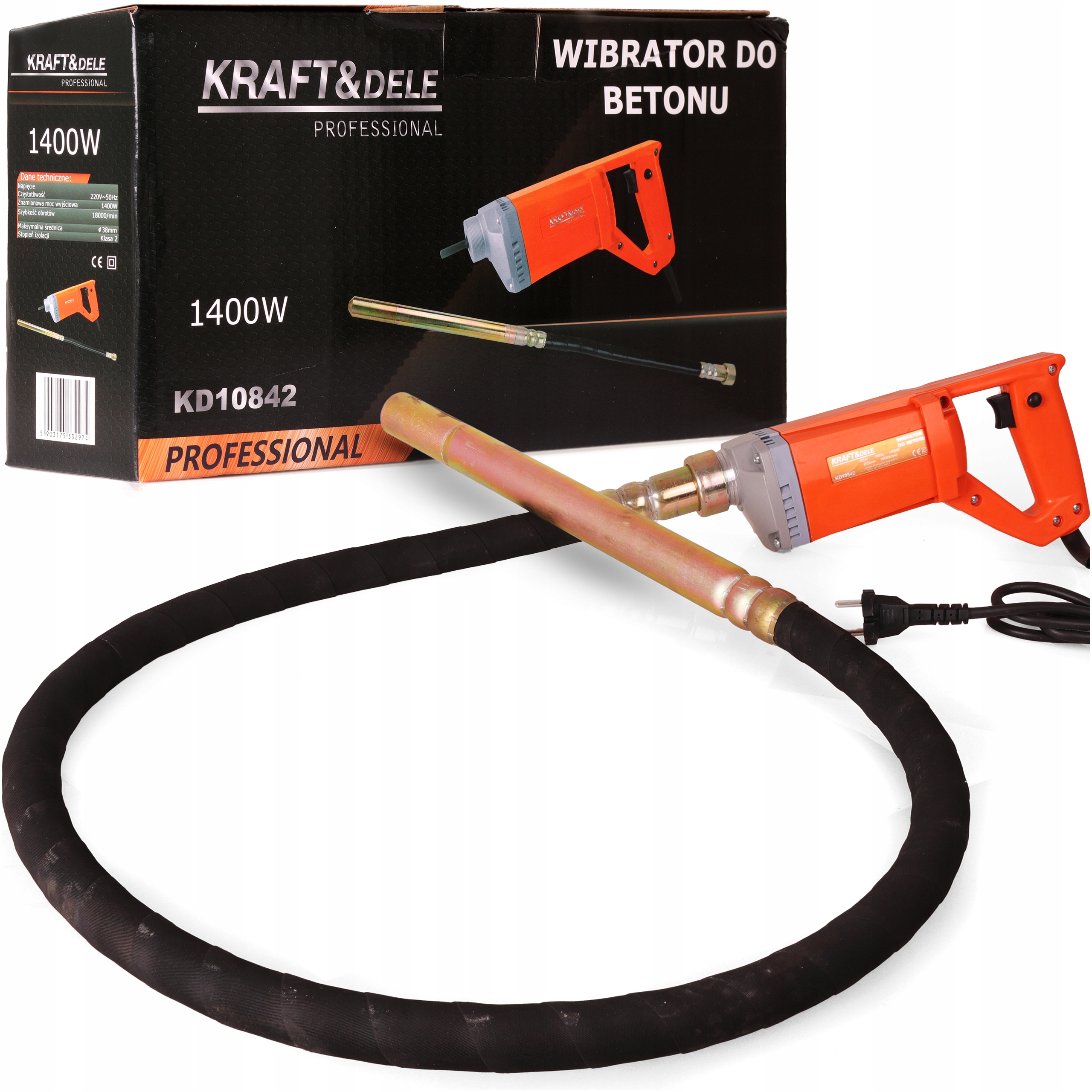 Vibrátor Bulva Na Betonu 1400 W. 2 m. Zahušťovač Šlehač 38 mm