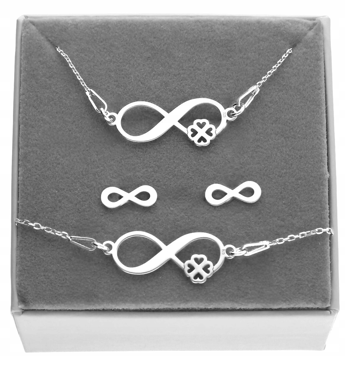Stříbrný Komplet šperků nekonečno čtyřlístek Gravírování stříbro 925
