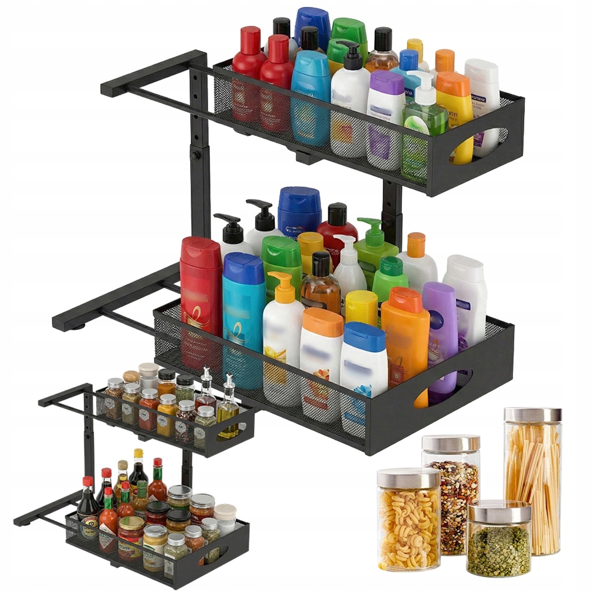 Stojan se 2 zásuvkami, nastavitelný do kuchyně i koupelny, černý