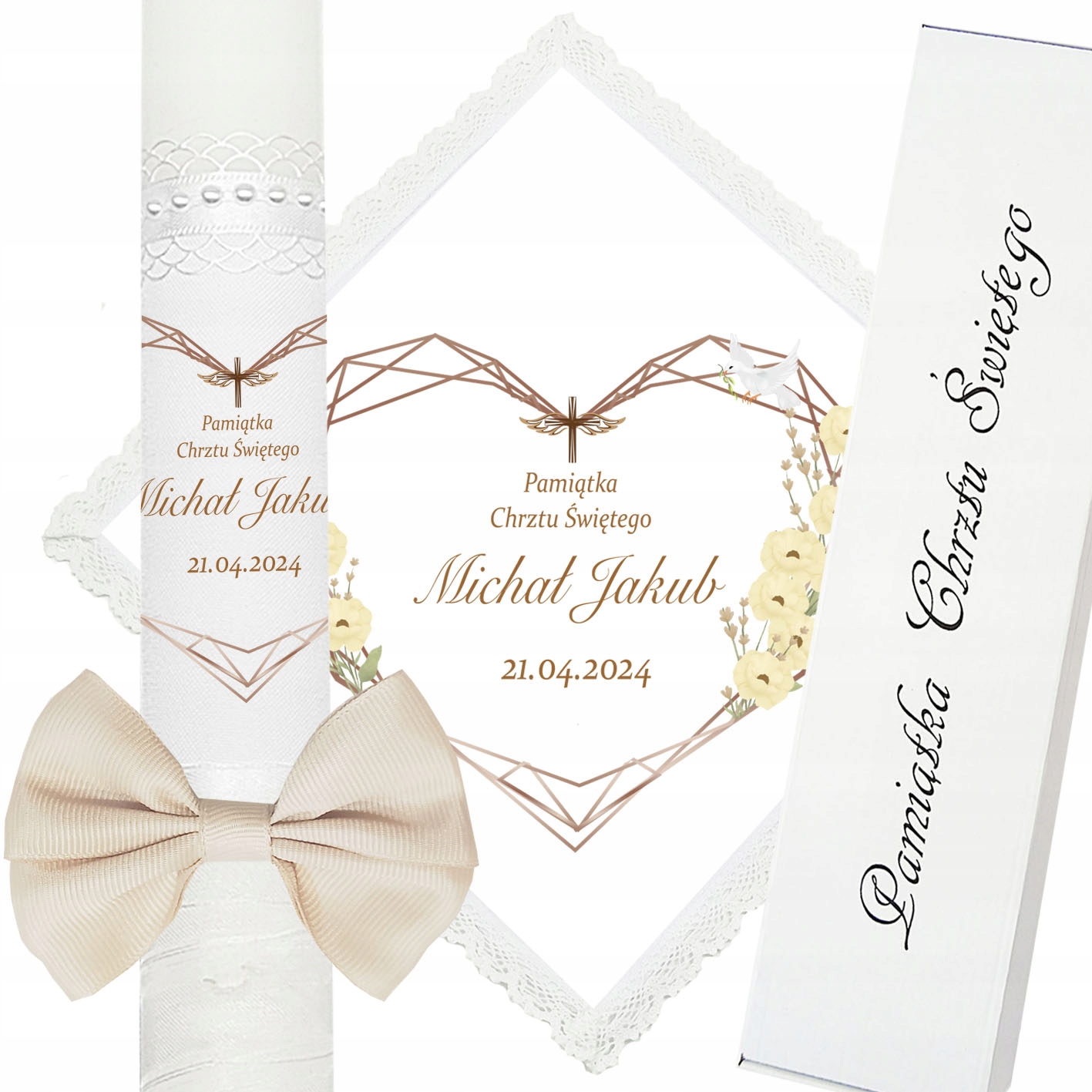 ŚWIECA NA CHRZEST SZATKA DO CHRZTU IMIĘ