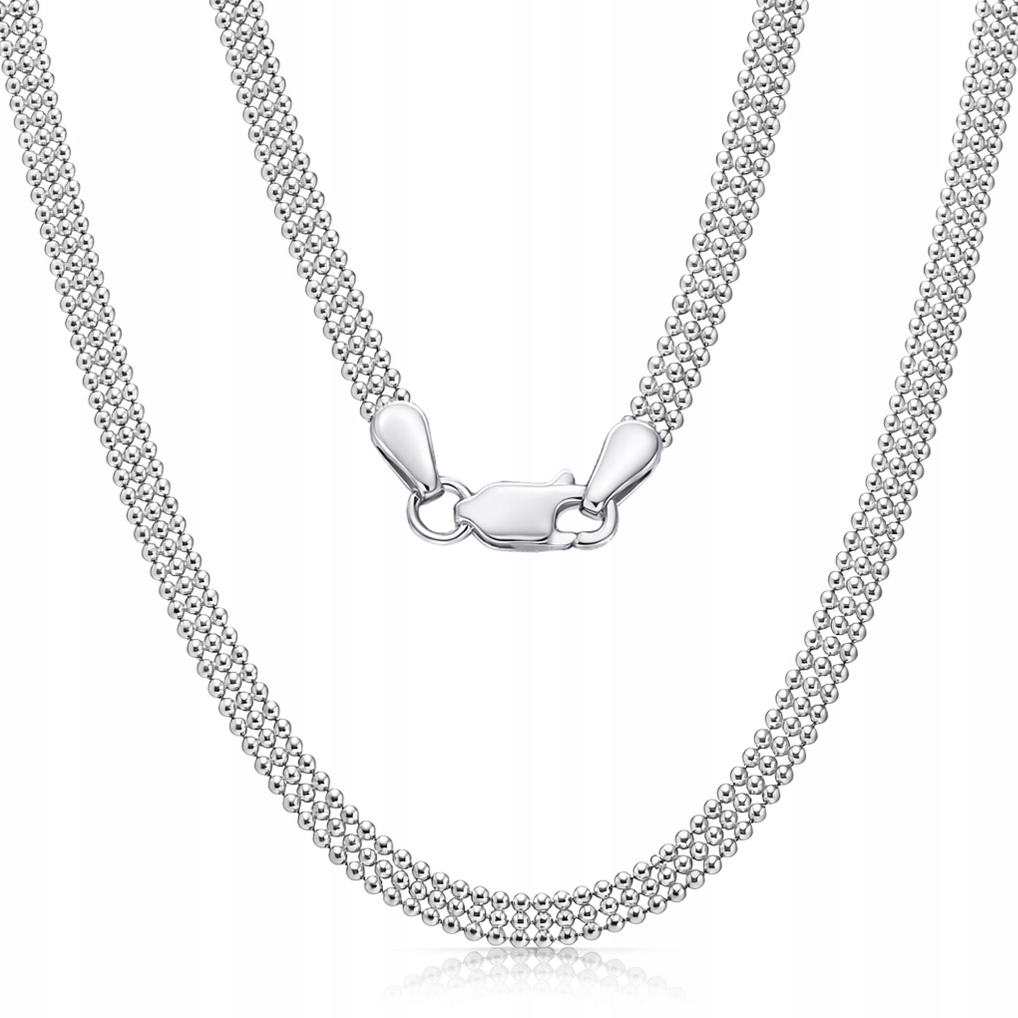 Stříbrný kuličkový náhrdelník 925, pletený z kuliček ve třech řadách, 45 cm